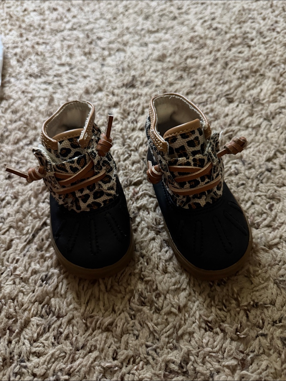 Sperry - Girls Black & Leopard Print Duck Boots
